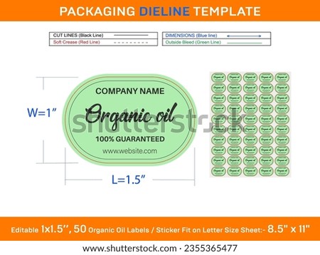 Editable 1 x 1.5 inch 50 Organic oil Labels, Tag, Stiker Fit in Letter Sheet