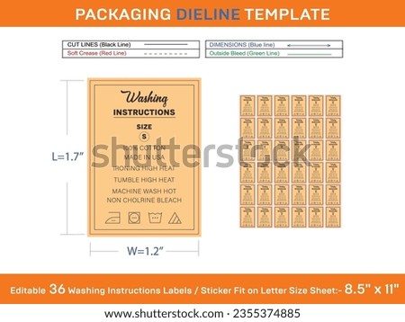 Editable 1.2x1.7 inch 36 Washing Instructions Labels, Tag, Stiker Fit in Letter Sheet