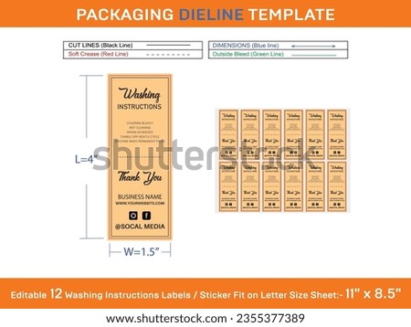 Editable 1.5x4 inch 12 Washing Instructions Labels, Tag, Stiker Fit in Letter Sheet