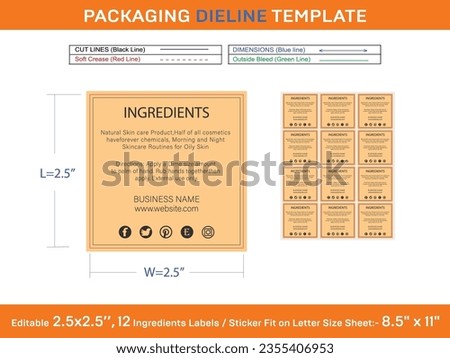 Editable 2.5x2.5 inch 12 Ingredients Labels, Tag, Stiker Fit in Letter Sheet