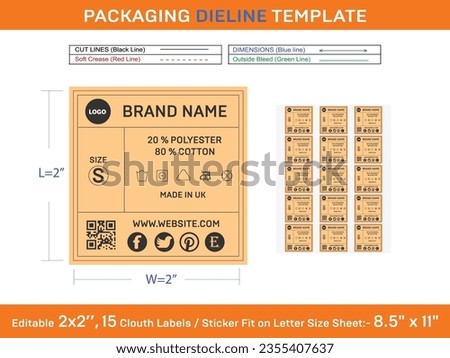 Editable 2x2 inch 15 Cloth Labels, Tag, Sticker Fit in Letter Page