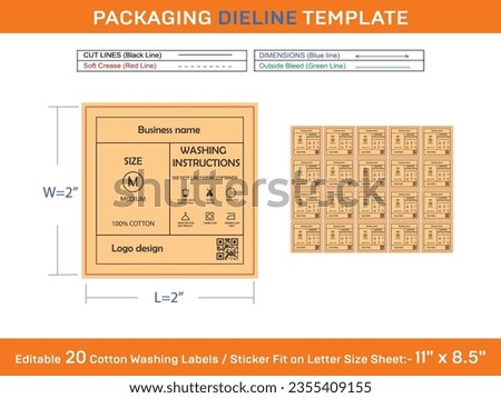Editable 2x2 inch 20 Cotton Washing Instructions Labels, Tag, Sticker Fit in Letter Sheet