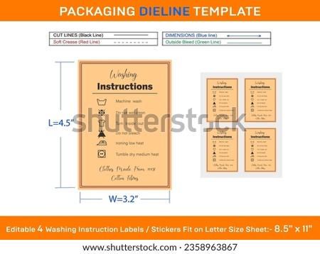 Editable 3.2x4.5 inch 4 Washing Instructions Labels, Tag, Stiker Fit in Letter Sheet
