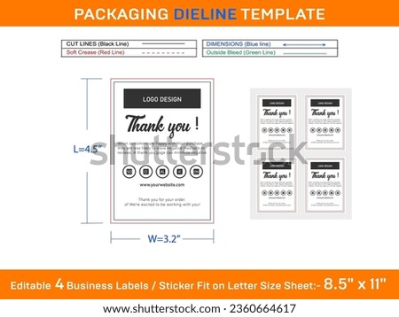 Editable 3.2 x4.5 inch 4 Business Labels, Sticker, Tag, Fit in Letter Sheet