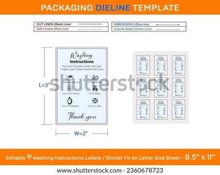 Editable 2x3 inch 9 Washing Instructions Labels, Tag, Stiker Fit in Letter Sheet