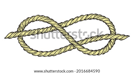 Figure 8 rope knot ink drawing. Savoy knot vector illustration. 