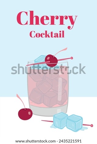 Cherry cocktail vector illustration. Mixed drink drawing.