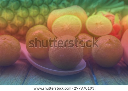 Fruit , pineapple, apple , lemon , along with fresh from the farm .full color fruit