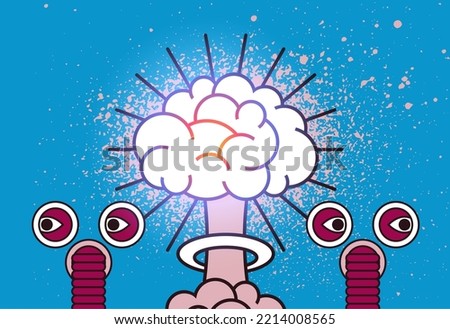 Nuclear mushroom explosion brain cartoon style design. No war peace splash grunge style poster. Vector illustration.