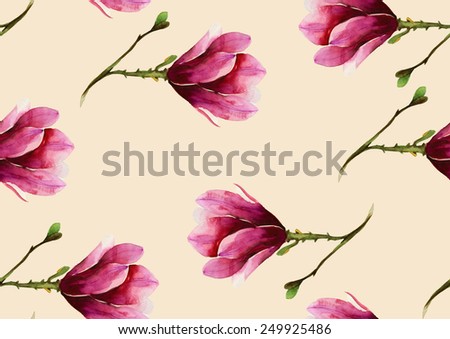 Watercolor pink cyclamen on ivory background pattern