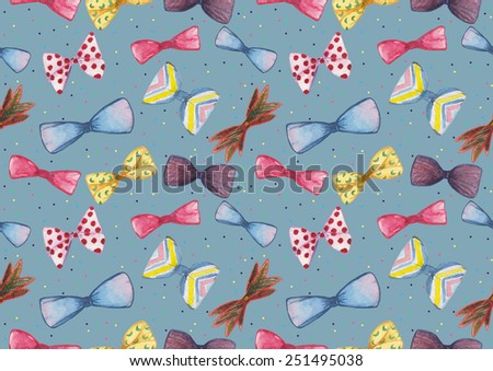 Watercolor bow ties pattern on cerulean blue background