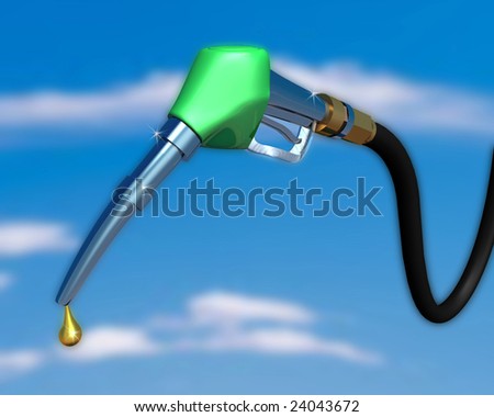 3d illustration of gas pump nozzle on cloudy sky