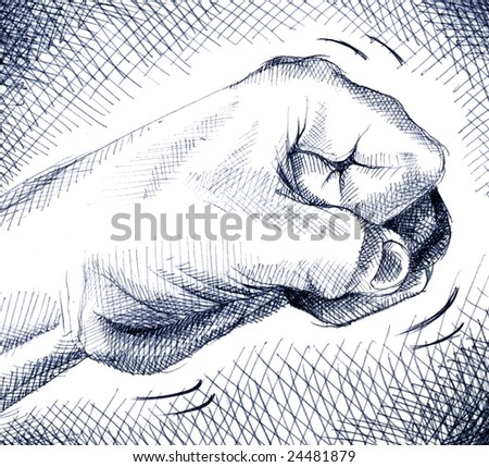 Ballpoint pen illustration of a fist knocking on a door
