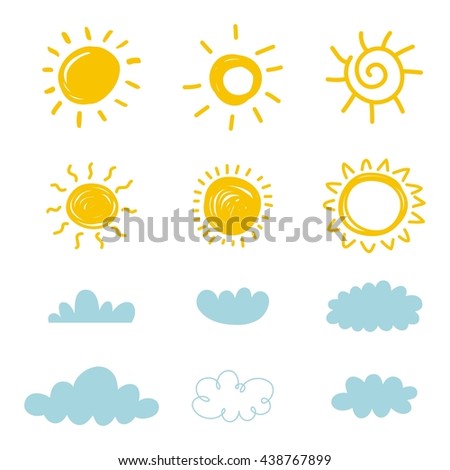  Sun with cloud vector set