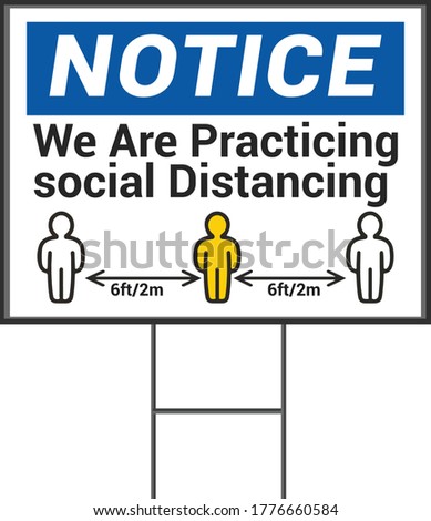 Notice we are practicing social distancing Coronavirus Social Awareness COVID 19 vector yard sign design template. Pandemic Novel Corona Virus 2020. Stok fotoğraf © 