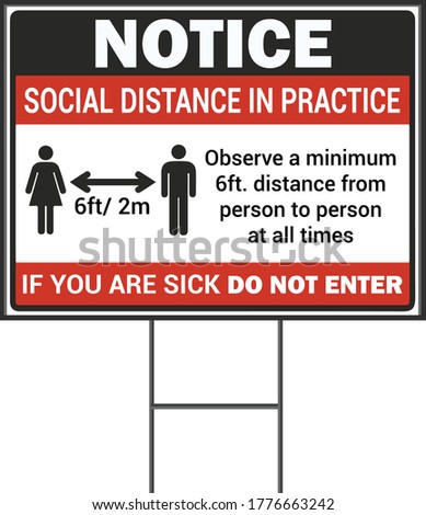 Notice social distancing practice Coronavirus Social Awareness COVID 19 vector yard sign design template. Pandemic Novel Corona Virus 2020. Stok fotoğraf © 