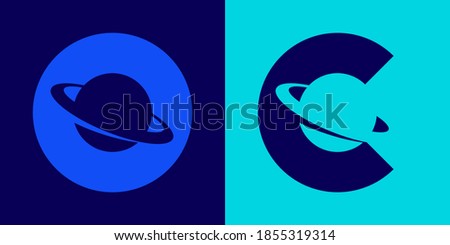 Saturn with its ring vector icon. Trendy flat saturn with its ring on the letter O and C. Vector illustration can be used for web and mobile graphic design, logo.