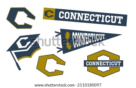 University and College of Connecticut set icon. Flat vector illustration isolated on white background. icon.