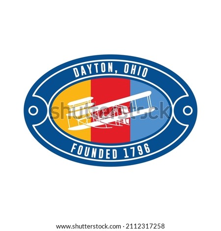 Design badge Dayton, Ohio, USA. Visit city logo template for banner, flyer and branding