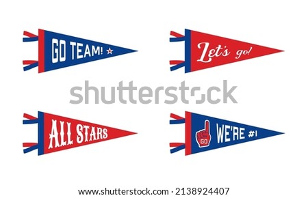 Set of sports team pennants. Retro sports colors labels. Vintage hand drawn wanderlust style. Isolated on white background. Good for t shirt, mug, other identity. Vector illustration. Stock foto © 