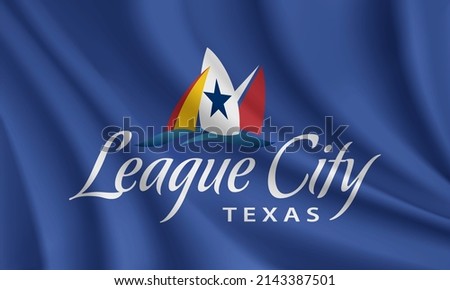 Flag of League City, Texas, USA. Realistic waving flag of League City vector background.