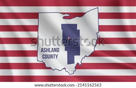 Flag of Ashland County, Ohio, USA. Realistic waving flag of Ashland County vector background.