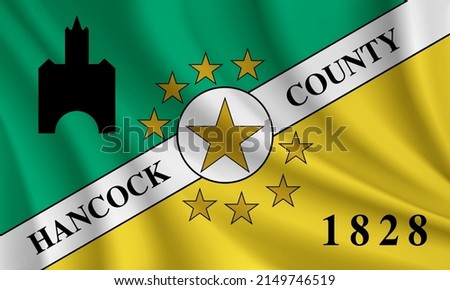 Flag of Hancock County, Indiana, USA. Realistic waving flag of Hancock County vector background.