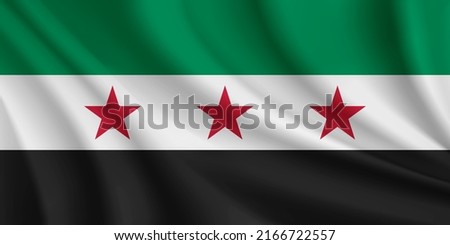 Flag of Syrian Interim Government. Realistic waving flag of Syrian National Coalition vector background.
