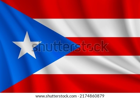 Realistic waving flag of Puerto Rico vector background.