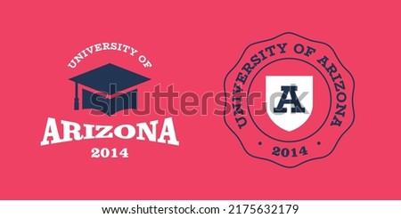 Arizona slogan typography graphics for t-shirt. University print and logo for apparel. T-shirt design with shield and graduate hat. Vector illustration.