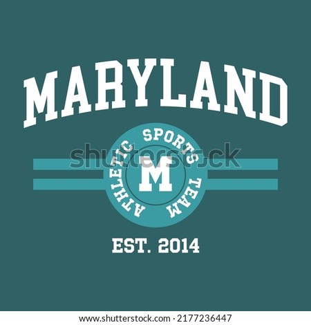 Retro college varsity typography Maryland slogan print, vector illustration, for t-shirt graphic.