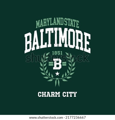 Retro college varsity typography Baltimore, Maryland slogan print, vector illustration, for t-shirt graphic.