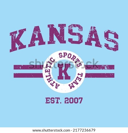 Retro college varsity typography Kansas slogan print, vector illustration, for t-shirt graphic.