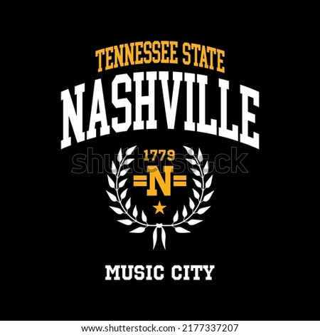 Nashville, Tennessee design for t-shirt. College tee shirt print. Typography graphics for sportswear and apparel. Vector illustration.
