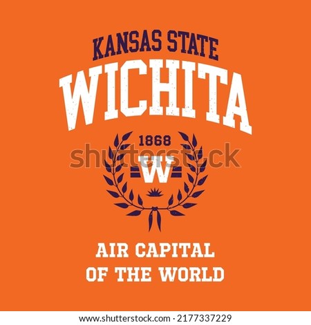 Wichita, Kansas design for t-shirt. College tee shirt print. Typography graphics for sportswear and apparel. Vector illustration.