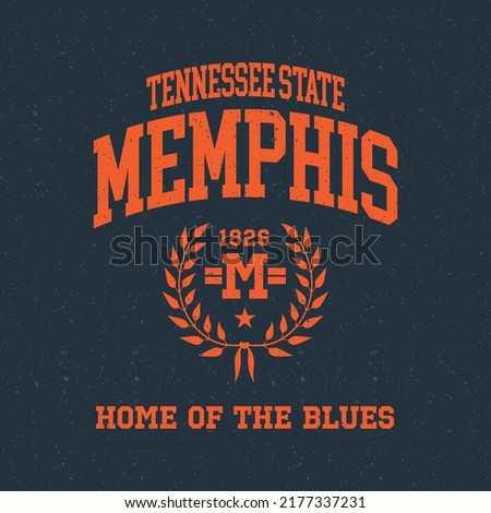 Memphis, Tennessee design for t-shirt. College tee shirt print. Typography graphics for sportswear and apparel. Vector illustration.