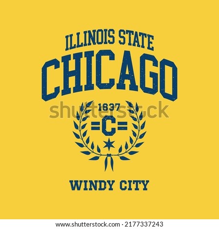 Chicago, Illinois design for t-shirt. College tee shirt print. Typography graphics for sportswear and apparel. Vector illustration.