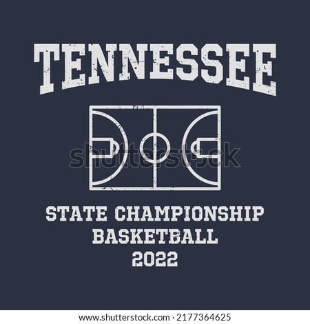 Basketball team state of Tennessee. Typography graphics for sportswear and apparel. Vector print design.