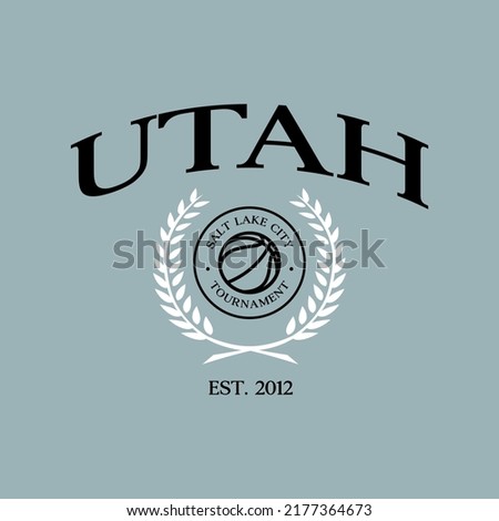 Basketball team state of Utah. Typography graphics for sportswear and apparel. Vector print design.