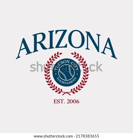 Baseball team state of Arizona, Tucson. Typography graphics for sportswear and apparel. Vector print design.