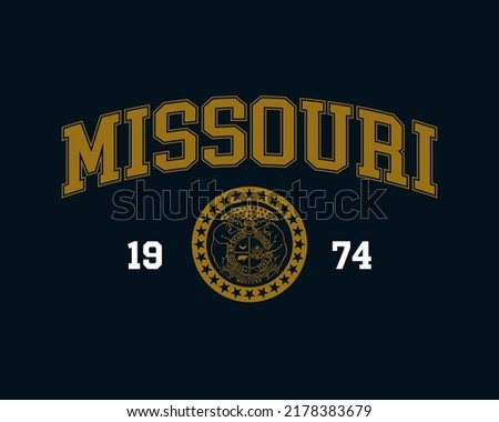 T-shirt stamp graphic, Sport wear typography emblem Missouri vintage tee print, athletic apparel design shirt graphic print