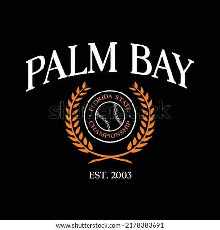 Baseball team state of Palm Bay, Florida. Typography graphics for sportswear and apparel. Vector print design.