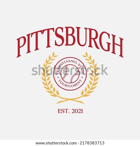 Baseball team state of Pennsylvania, Pittsburgh. Typography graphics for sportswear and apparel. Vector print design.