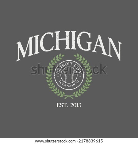 Baseball team state of Michigan, Detroit. Typography graphics for sportswear and apparel. Vector print design.