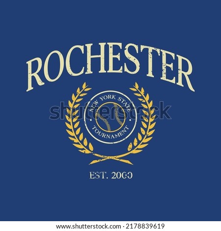 Baseball team state of Rochester, New York. Typography graphics for sportswear and apparel. Vector print design.