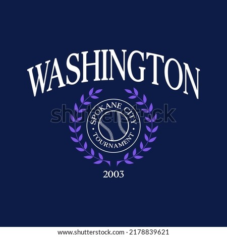 Baseball team state of Washington, Spokane City. Typography graphics for sportswear and apparel. Vector print design.