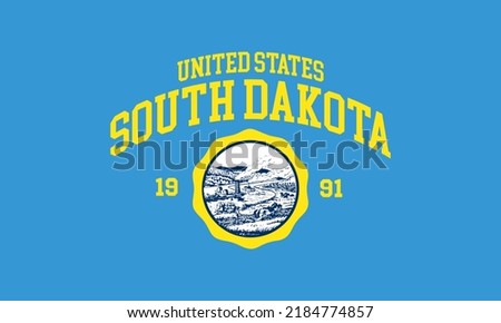 T-shirt stamp graphic, Sport wear typography emblem South Dakota vintage tee print, athletic apparel design shirt graphic print