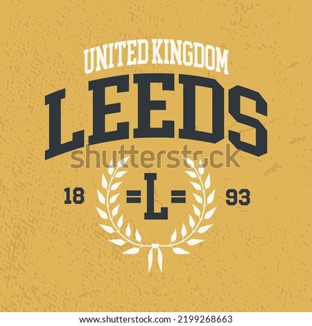 T-shirt stamp graphic, Sport wear typography emblem Leeds, England vintage tee print, athletic apparel design shirt graphic print