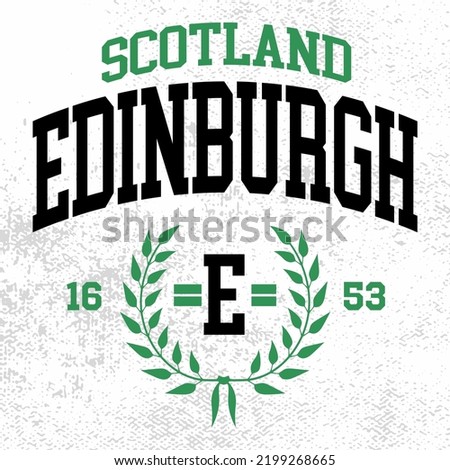 T-shirt stamp graphic, Sport wear typography emblem Edinburgh, Scotland vintage tee print, athletic apparel design shirt graphic print