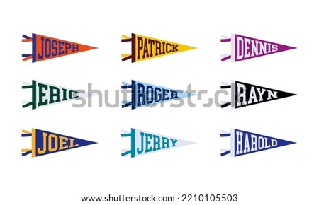 Set of name kids pennant flag. Personalized Name Pennant with Joseph, Patrick, Dennis, Eric, Roger, Rayan, Joel, Jerry, Harold